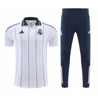 Реал Мадрид спортивный костюм с поло белый с синим 2025/26