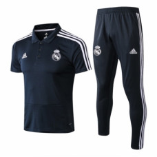 Спортивный костюм Реал Мадрид черный с поло сезон 2018/19
