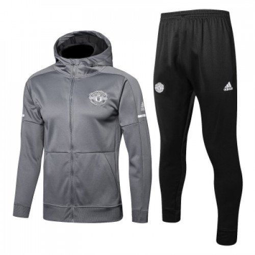 Спортивный костюм Манчестер Юнайтед серо-черный с капюшоном сезон 2018-2019