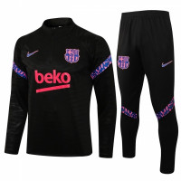 Барселона детский тренировочный костюм 2021-2022 черный с розовым