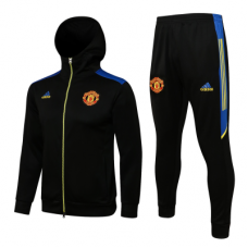 Манчестер Юнайтед спортивный костюм с капюшоном 2021-2022 черный с синим